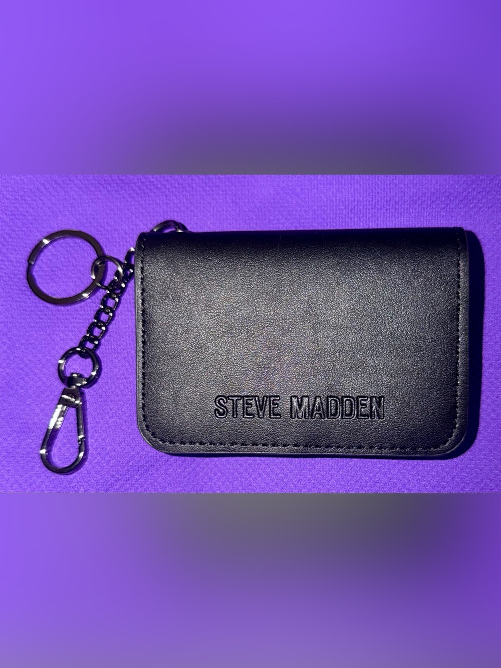 Steve Madden Black Leather Key & Card Case with Chain